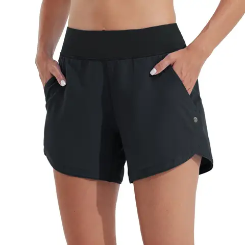 Willit Women's Swim Board Shorts UPF 50+ High Waisted Swimming Shorts with Liner Pockets 5" Black Size 38
