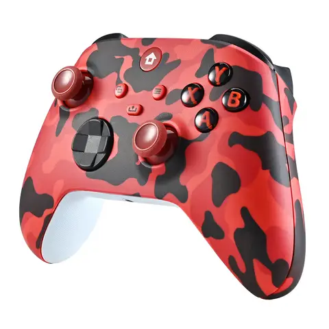 Rexsun Manette de jeu sans fil 2,4 GHz à double alimentation compatible Xbox One et PC - Camouflage rouge