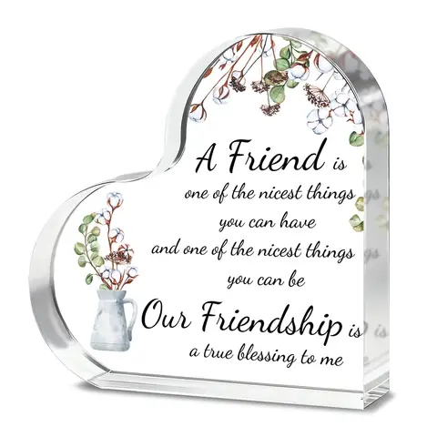 Alphynix 1pc Friendship Heart Plaque, Crystal Keepsake with Uplifting Quote "A Friend is One of the Nicest Things..." and Floral Cotton Design, Meaningful Gift for Best Friends, Thank You Present