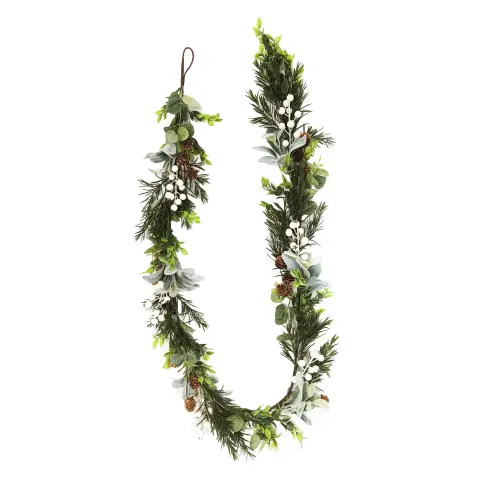 Daisy Darcy 6ft Foliage Pinecone and White Berry Garland