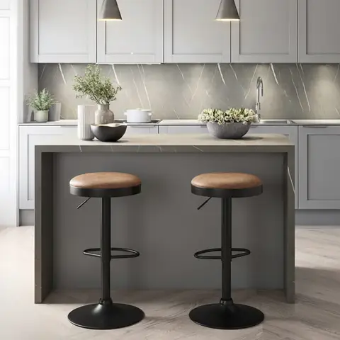 Bar Stools Remi Faux Distressed Leather Adjustable Height Brown 2pcs