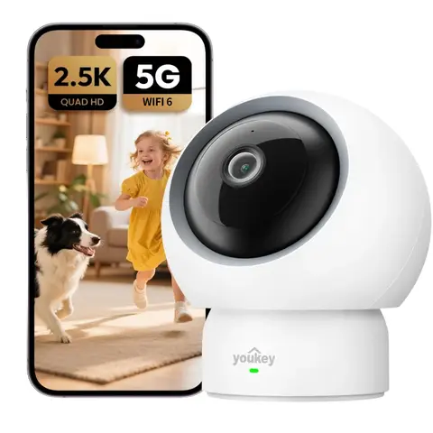 UNIVIEW Youkey P310 Caméra de Surveillance Intérieure PTZ 2,5K, Détection 360° des Personnes, Animaux et Pleurs de Bébé, Wi‑Fi 6 (2,4/5 GHz), Suivi Automatique, Audio Bidirectionnel, Appairage Bluetooth, Aucun Abonnement Mensuel