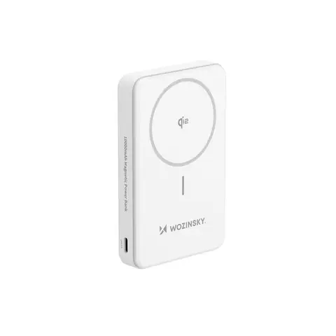 Wozinsky WLWP-10KA0Y3WS 10000mAh kabelloses Powerbank 22,5W PD Qi2, mit Ständer, 1x USB-A, 1x USB-C - Weiß