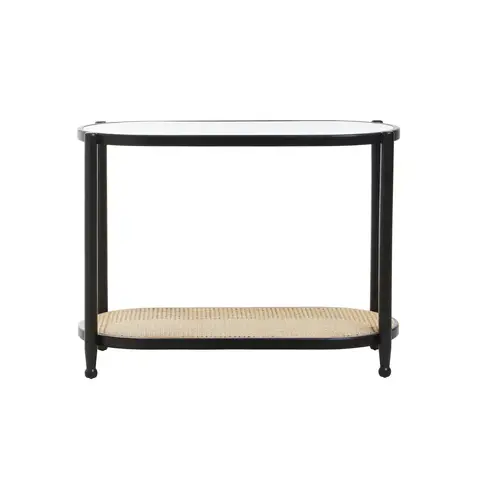 Interiors by Premier Console Table Cebu Elm Wood & Rattan Black/Natural