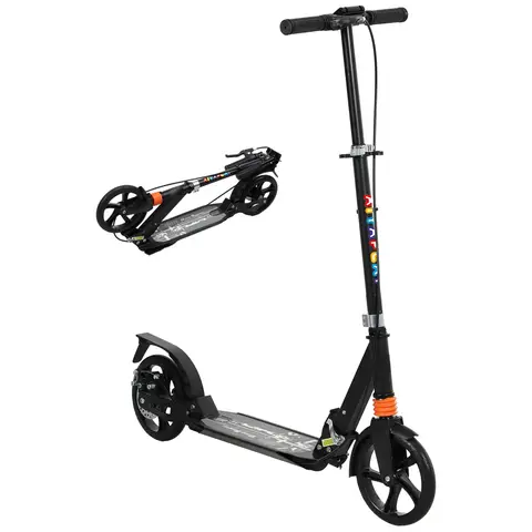 AIYAPLAY Kids Scooter for Ages 6-12 Years, Foldable Kick Scooter with 4 Levels, Adjustable Handlebar, Dual Brake System Black
