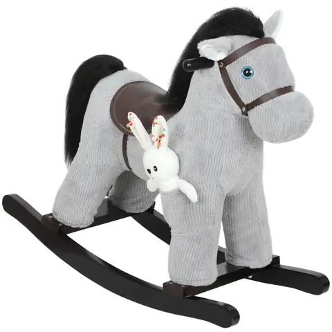AIYAPLAY Baby Rocking Horse, Plush Ride on Toy with Handle Grip, Sound and Toy, Toddler Animal Rocker for Kids Aged 2-5, Grey