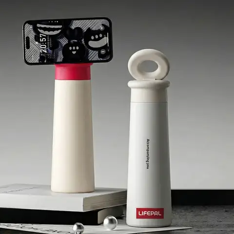 Bouteille d’eau magnétique LIFEPAL avec support téléphone compatible MagSafe, bouteille isotherme en acier inoxydable 550ml/18.6oz pour voyage et séances de fitness selfie, BF25B571, Blanc