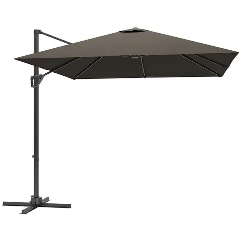 Outsunny 2.5 x 2.5m Patio Offset Parasol Umbrella Cantilever Hanging Aluminium Sun Shade Canopy Shelter 360° Rotation with Cr