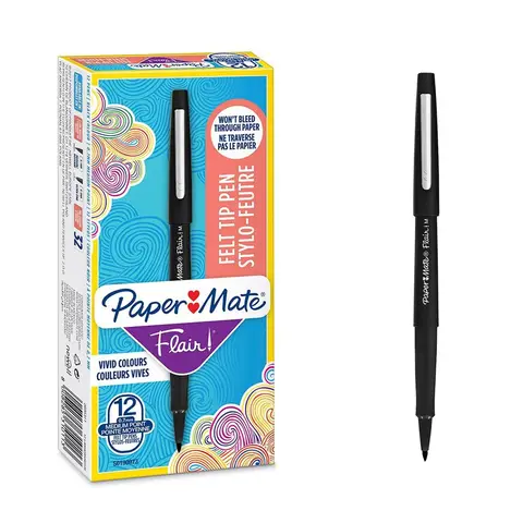 Paper Mate Flair Medium Felt Tip Pen Black, Pack of 12