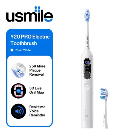 usmile Y20Pro Electric Toothbrush, AI-Powered Smart Toothbrush with AM/PM Auto Mode, 4 Brushing Modes, 90-Day Battery, App Control, Real-Time 3D Map, 2 Brush Heads Included