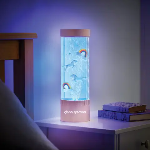 GLOBAL GIZMOS Table Lamp Bubble Unicorns & Rainbows Multicolour/Rose Gold