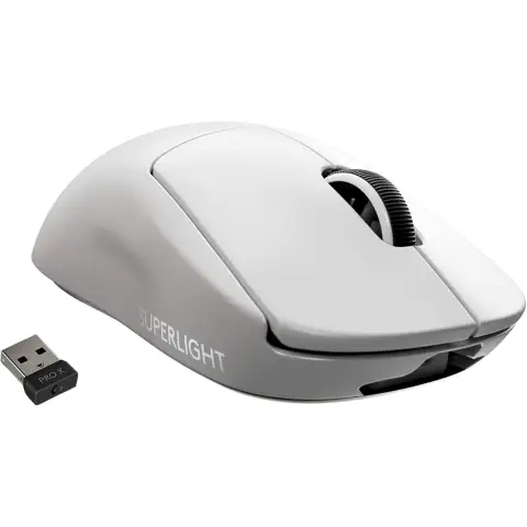 Logitech G PRO X SUPER LIGHT kabellose Gaming-Maus mit HERO 25K-Sensor, ultraleicht mit 63g, 5 programmierbare Tasten, bis zu 70 Stunden Akkulaufzeit, incl. PTFE-Füße ohne Zusatzstoffe, PC / Mac, Weiß