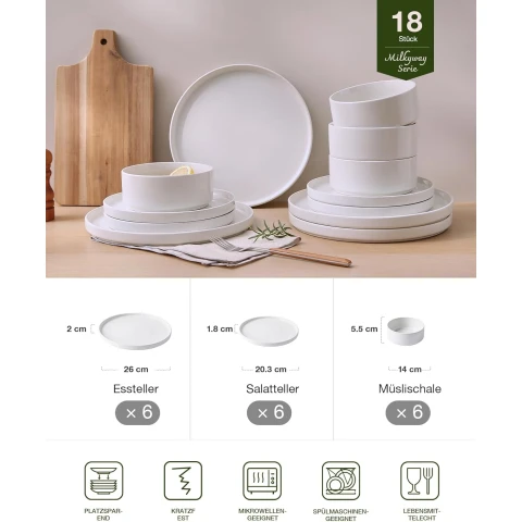 Richmount Tempus 18-teiliges Set mit reaktiver Glasur für 6 Personen, Dunkeloliv, für tägliches und festliches Essen
