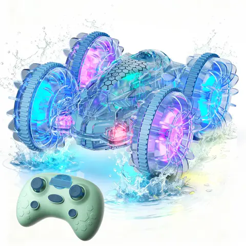 Tokky Remote Control Toy Car Fully Sealed Deep Waterproof Four-Wheel Drive 360° Rotation Colorful Lights USB Charging Amphibious QX014