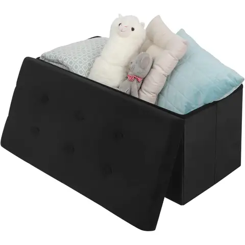 WOLTU Aufbewahrungsbank für Flur Faltbarer Sitzhocker in Samt, Maximale statische Belastbarkeit 300 kg, 80 L, 76x37.5x38 cm Schwarz