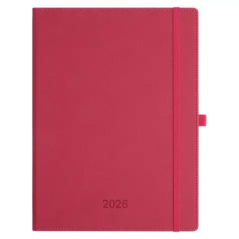 IN-LUXPRO Planner 2026 Diary A4 (29x21.7cm) Week to View, 6 Language Weekly & Monthly Plan with Month Tabs & Pocket & Expenses/Note Pages 100GSM Paper PU Leather Hardcover Rose Red