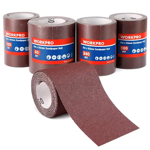 WORKPRO Sandpaper Rolls, 4 Sandpaper Rolls 93 mm x 5 m, Grit 60/120/180/240, for Hand Sanders, Orbital Sanders, Sandpaper for Wood, Metal, Paint