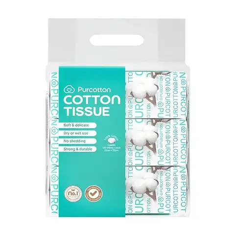 Purcotton Cotton Facial Tissue 300 sheets 100 sheets*3 pack Dry and wet dual-use Essential for home and travel