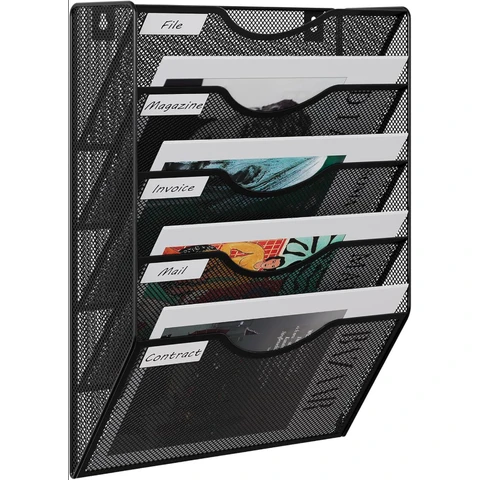 5 Tier A4 Mesh Wall Pocket File Holder,Black