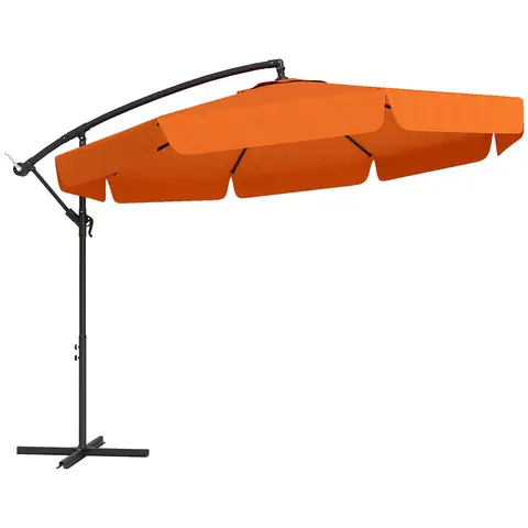 Outsunny 2.7m Garden Banana Parasol Cantilever Umbrella with Crank Handle and Cross Base for Outdoor, Orange