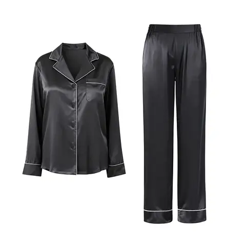 IZURIA lapel silk-like dark grey long sleeved top and pants set  M