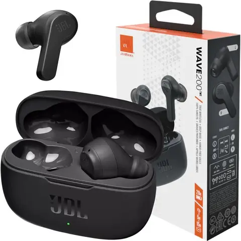 JBL Wave 200 TWS True Wireless In-Ear Bluetooth-Kopfhörer - Schwarz – Kabellose In-Ear-Kopfhörer mit integriertem Mikrofon – Musikstreaming bis zu 20 Stunden – Mit Ladekoffer