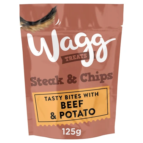 Wagg Dog Treats Steak & Chips 125g, White for All Dogs 8 Weeks and Over