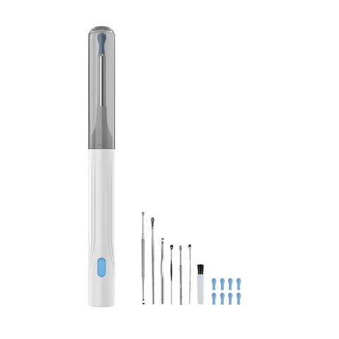 Sunluxy Ear Wax Removal Tool with 8MP Camera and 7 Kits, 6 LED Lights, Soft Silicone Tips, IPX5 Waterproof, Type-C Rechargeable, Compatible with iOS & Android – P6X, White