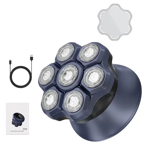 Komingdon Men's Shaving Head Electric Shaver, Waterproof and Rechargeable, Suitable for Dry and Wet Shaving - Ideal for Men's Skull and Bald Head Shaving bule