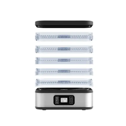 Woox Déshydrateur Alimentaire Électrique avec 5 Plateaux Empilables en Acier Inoxydable, Minuterie et Température Réglables Numériques – Préserve Fruits, Légumes, Viandes et Friandises pour Chiens