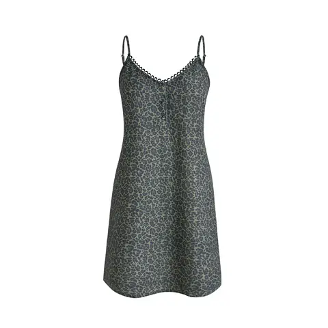 IZURIA round-neck olive green leopard-print suspender dress L