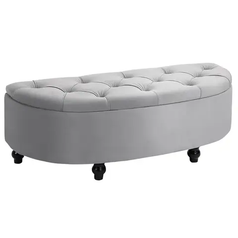 HOMCOM Ottoman Storage Curved Tufted Velvet Grey/Black