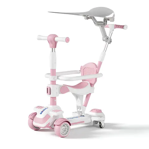 Neuleb 4 Wheel Scooter for Kids Ages 3-8 Years, Kick Kids Scooter with Swivel Seat, Max load Capacity 100KG, Adjustable Heights, Lean to Steer, Suitable for Boys & Girls, Pink