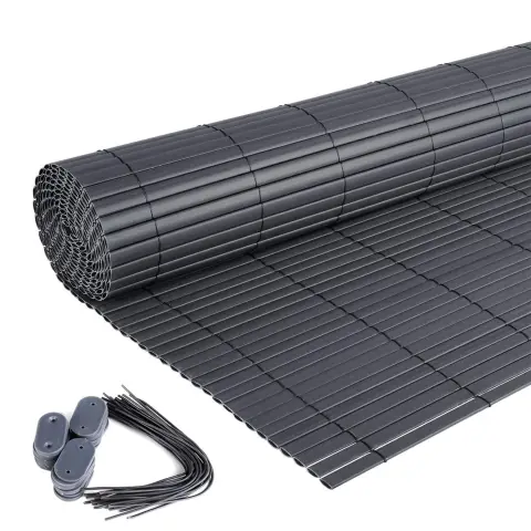 Laneetal PVC-Zaun, Kunststoff-Schilfrohrmatte, UV-beständiger Sichtschutz für Balkon, Garten, Terrasse, Grau, 80 x 500 cm