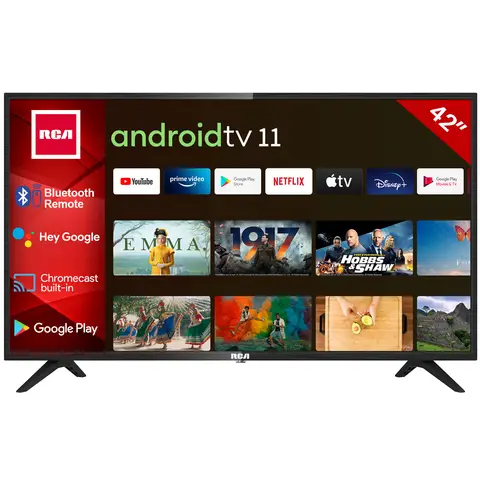 RCA Android Smart TV | LED Full HD | 42 Zoll/108 cm | Rahmenlos Design | Tripple Tuner DVB-T/T2/S/S2/C | HDMI x3, USB x2, CI+ | Sprachsteuerung & Streaming-Apps | Montiert in Eindhoven | RS42F2-EU
