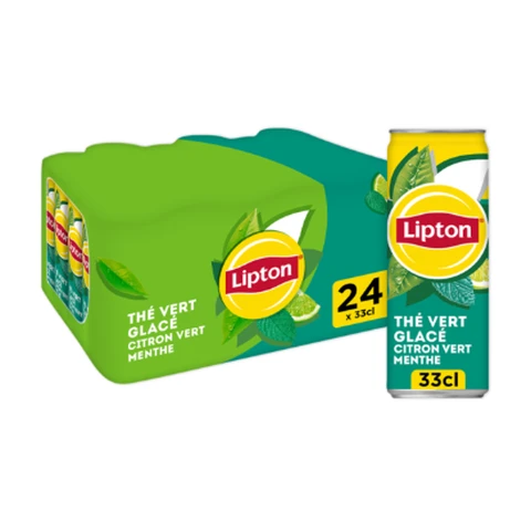 LIPTON Boisson au thé green ice tea saveur citron vert menthe pack 24x33cl