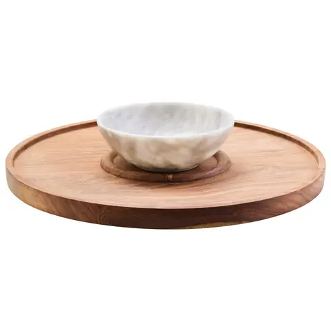 Maison by Premier Kora Acacia Wood And White Marble Chip And Dip Platter