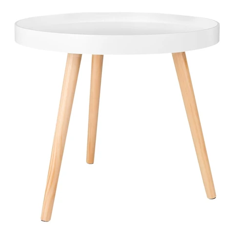 WOLTU Beistelltisch rund klein Couchtisch Blumenständer Nachttisch Massiv Holz skandinavisches Design Weiß 50 x 44cm (ø x H) TS143ws