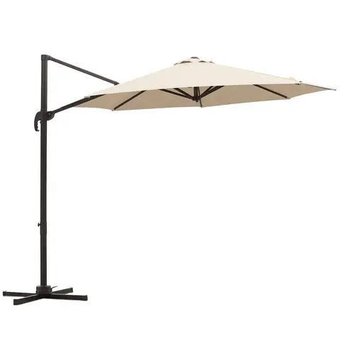 Outsunny 3M Cantilever Parasol, Hanging Garden Umbrella Sun Shade with 360° Rotation, Aluminium Frame, Cross Base, Hand Crank