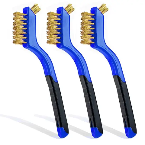 JORDAN&JUDY Double-Headed Set Stiff Bristle Brush Copper-Plated Stainless Steel Wire Double-Headed Brush - 3-Piece Set Blue