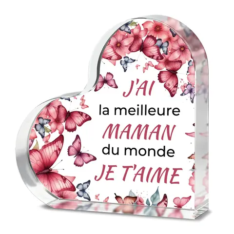 Alphynix Plaque en forme de cœur fête des mères - 10 x 10 cm