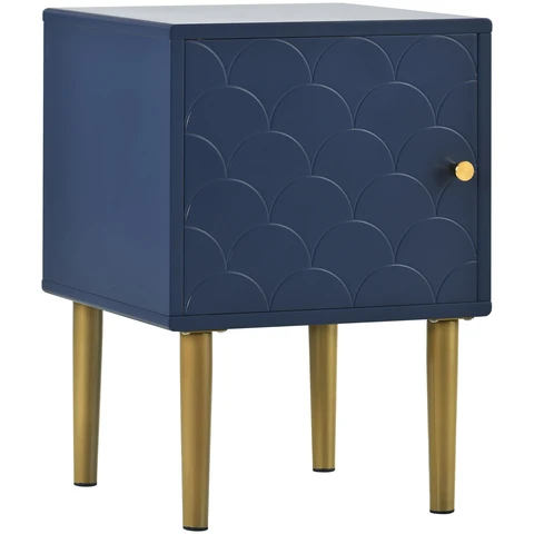 Nachttisch in Marineblau mit Fischschuppenmuster, Beistelltisch mit Metallbeinen, H50/B35/T35 cm