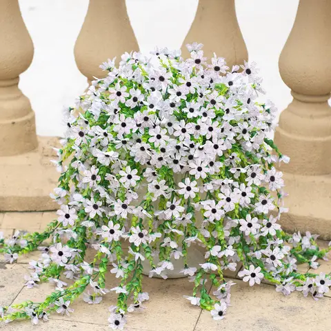 4Pcs 28.7in/72.8cm
Artificial Hanging Flowers for Outdoors Fake Plants Decoration,Faux Silk Colorful Daisy Eucalyptus Realistic for Outside Home Planter Porch Patio Yard Decor(white)