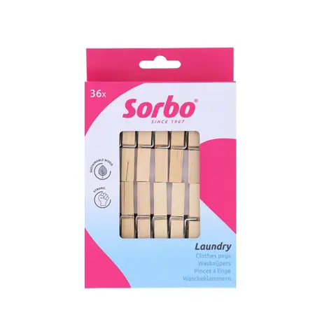 Sorbo Birchwood Wooden Pegs, 36 Pack, Non-Splinter, Suitable for Indoor and Outdoor Use, 7 Coil Spring, Extra Strong and Durable, Brown