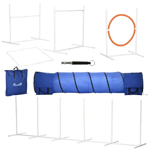 PawHut Dog Agility Equipment Set 6 PCs with 3(m) Tunnel, Canine Whistle, Pause Box, Dog Jumps, Weave Poles