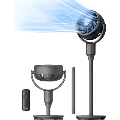 PELONIS Ventilateur sur pied, Circulateur d'air, Ultra OmniFlow (oscillation automatique 135°+85°), Ventilateur de sol silencieux à 3 vitesses, Télécommande, Minuterie 6 h, Fonction mémoire, Hauteur réglable, Ventilateur sur pied pour chambre