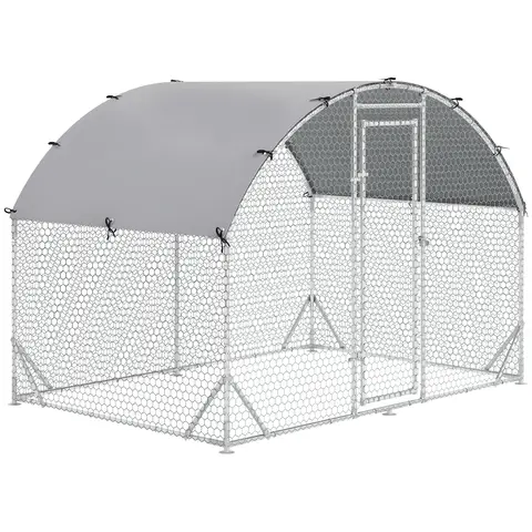 PawHut Walk In Chicken Run Galvanised Chicken Coop Hen Poultry House Cage Pet Playpen Garden with Water-Resist Cover, 2.8 x 1.9 x 2m