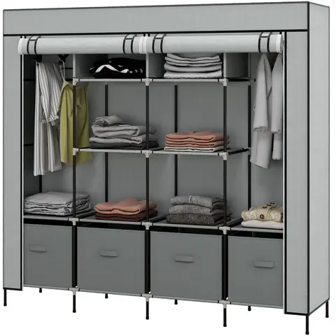 HOMCOM Stoffschrank Stahl, Vliesstoff 166L x 42,5B x 169,5Hcm Dunkelgrau