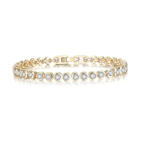 Ever Faith 3MM Cubic Zirconia 14K Gold Plated Adjustable Classic Tennis Bracelet