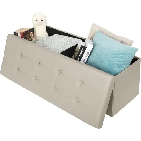 WOLTU Aufbewahrungshocker Faltbarer Sessel Fußablage Aufbewahrungsbank Schuhschrank 110x37,5x38 cm Beige